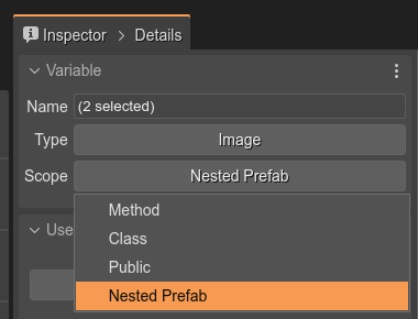 Setting the nested prefab scope.